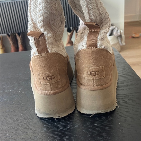 UGG Tan Platform Over-the-Knee Boot with Cream Knit Shaft and Red Accent - Picture 6 of 8